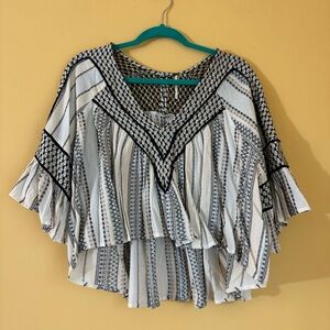 Free People Black and White Patterned Blouse